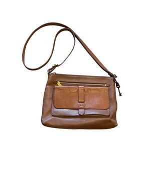 Fossil Kinley Medium Brown Pebbeled Cowhide Leather  Crossbody Purse Bag Satchel